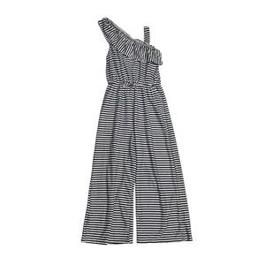 Black and White Striped Jumpsuit with One-Shoulder Design